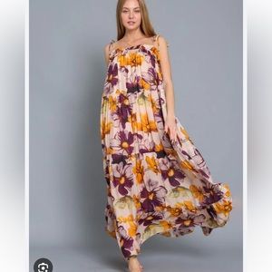 Tie Shoulder Tassel Trim Tiered Floral Flowy Maxi Dress - NWT